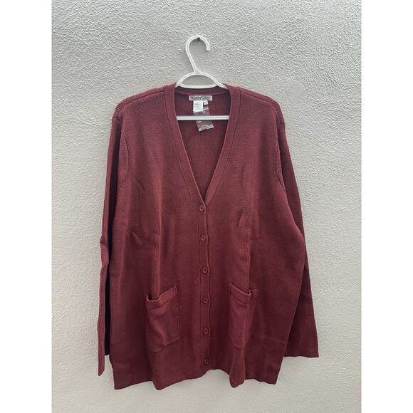 WinterSilks Womens Sweater Cardigan Size XXL Red Knit Button Up Silk Cotton NWTs - Picture 1 of 10